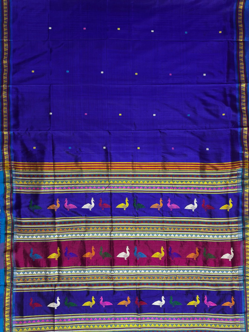 Royal Blue Dongria Triangle Pattern Anchal Handloom Khandua Patta Saree