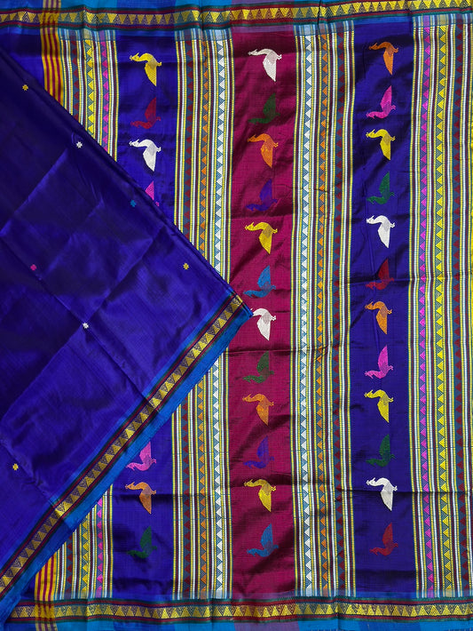 Royal Blue Dongria Triangle Pattern Anchal Handloom Khandua Patta Saree