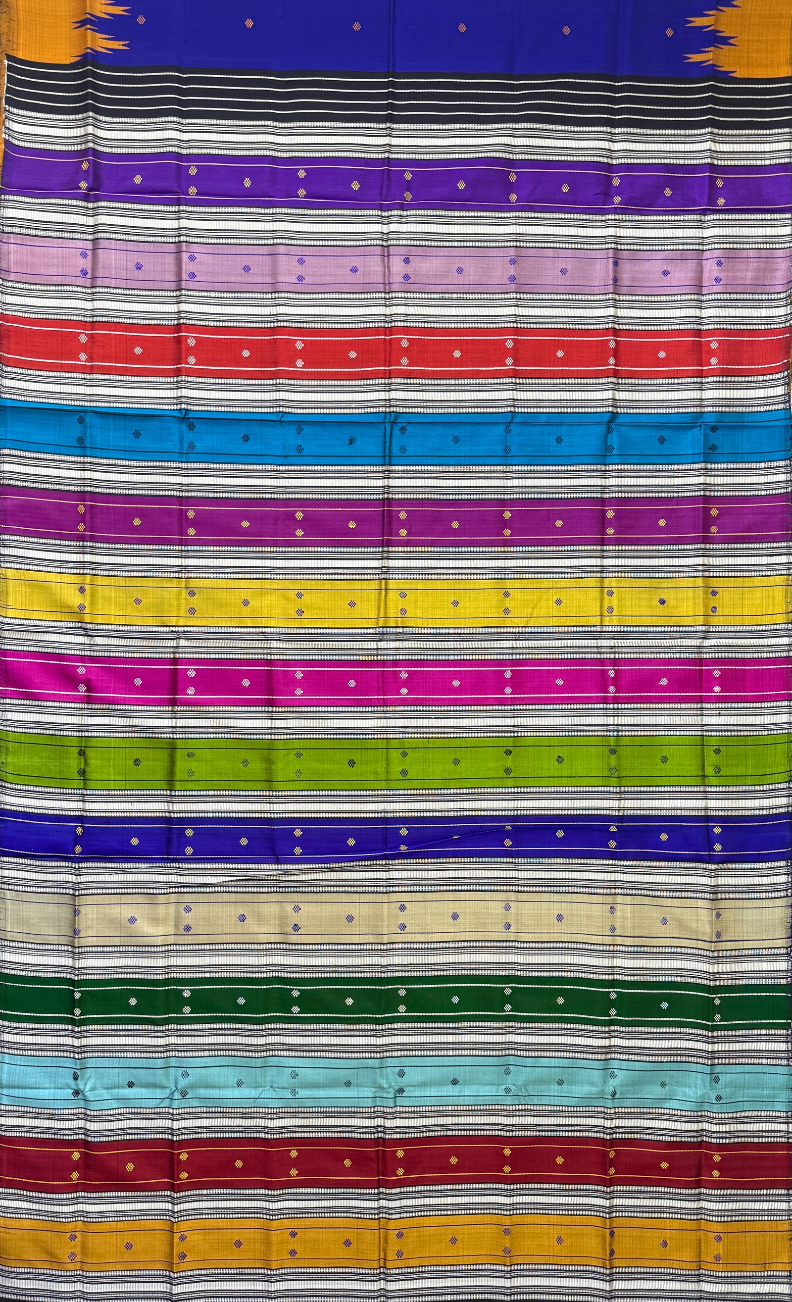 Royal Blue and Yellow Double Pallu Handloom Berhampuri Pure Silk Patta Saree