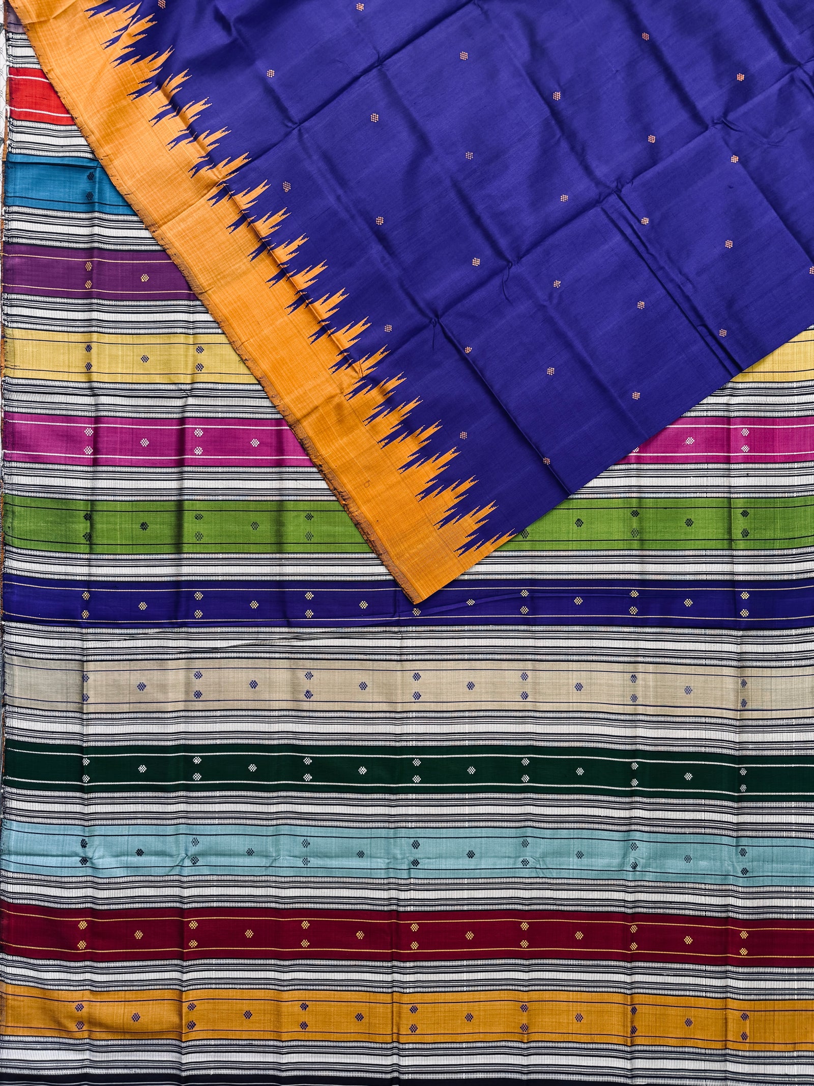Royal Blue and Yellow Double Pallu Handloom Berhampuri Pure Silk Patta Saree