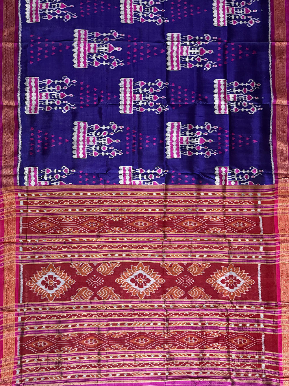 Indigo Blue and Magenta Pure Silk Handloom Khandua Patta Saree