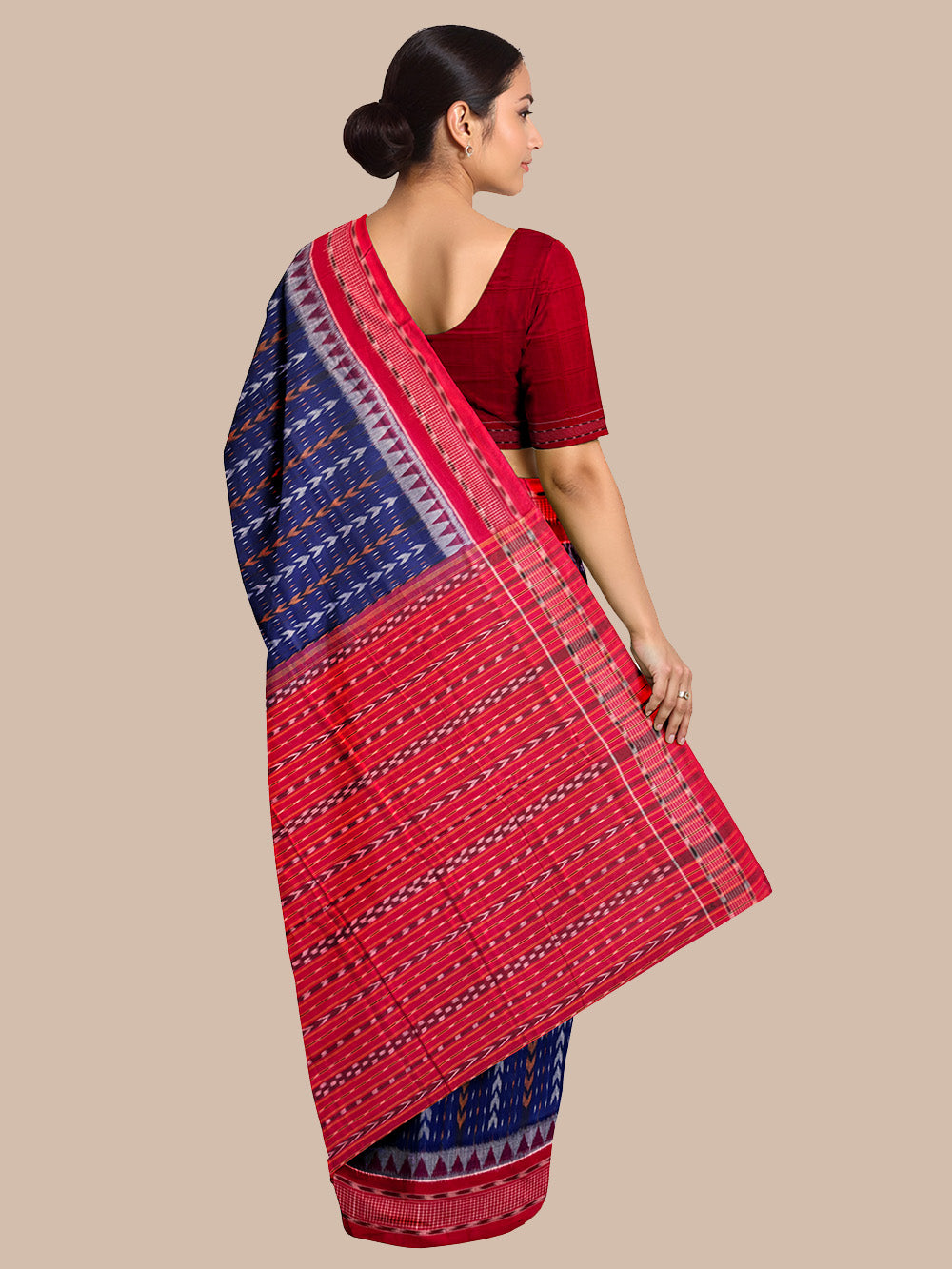 Indigo Blue and Red Handloom Cotton Sambalpuri Saree