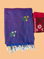 Lavender Cotton Handloom Saree with Red Contrast Kantha Stitch Blouse