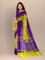 Lemon Green And Purple Pure Raw Silk Handloom Saree