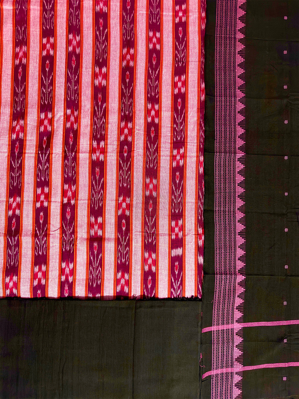 Light Pink and Black Nuapatna Handloom Cotton Dress Material