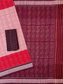 Light Pink and Red Pochampally Mercerised Cotton Handloom Saree in Ikkat Pattern