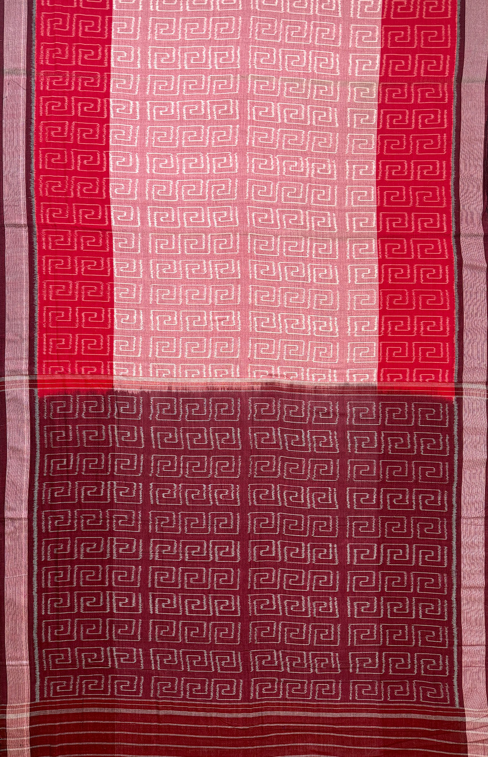 Light Pink and Red Pochampally Mercerised Cotton Handloom Saree in Ikkat Pattern