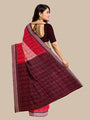 Light Pink and Red Pochampally Mercerised Cotton Handloom Saree in Ikkat Pattern