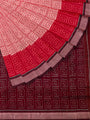 Light Pink and Red Pochampally Mercerised Cotton Handloom Saree in Ikkat Pattern