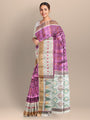 Lavender and White Ikkat Pattern Pure Soft Silk Handloom Saree