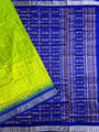Lime Green and Blue Stripes Pattern Sambalpuri Silk Handloom Saree