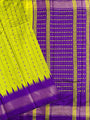 Lime Green and Purple Pure Raw Silk Handloom Saree