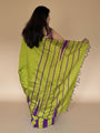 Lime Green and Purple Pure Raw Silk Handloom Saree with Temple Border