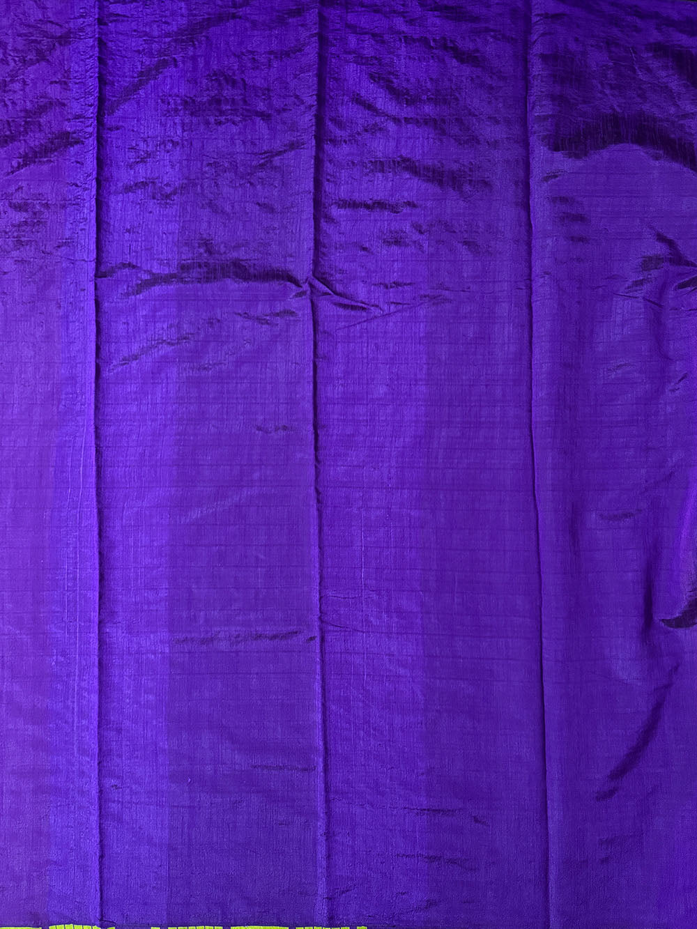 Lime Green and Purple Pure Raw Silk Handloom Saree with Temple Border