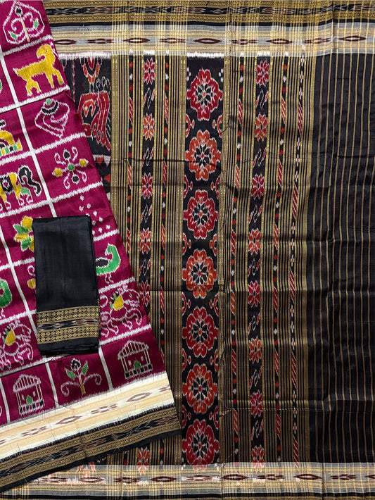 Magenta Pure Silk Handloom Khandua Patta Saree