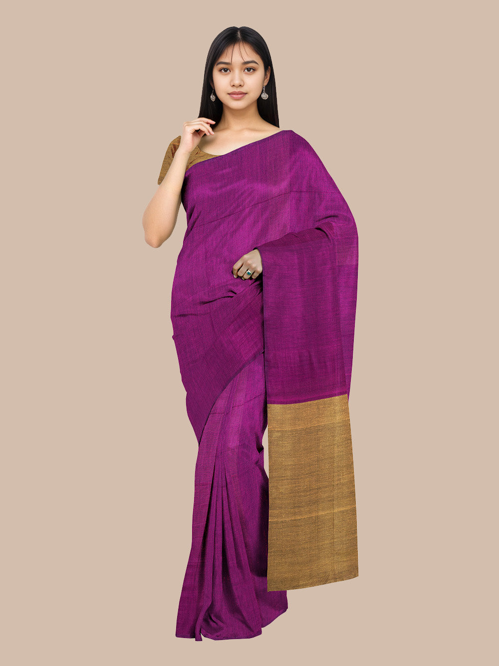 Magenta and Beige Khadi Cotton Handloom Saree