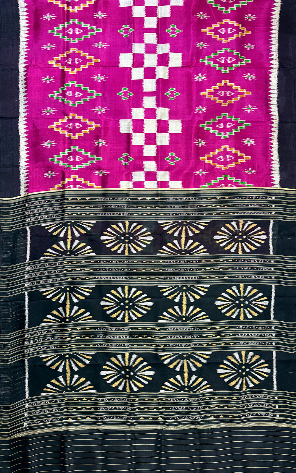 Magenta and Black Pure Silk Handloom Khandua Patta Saree