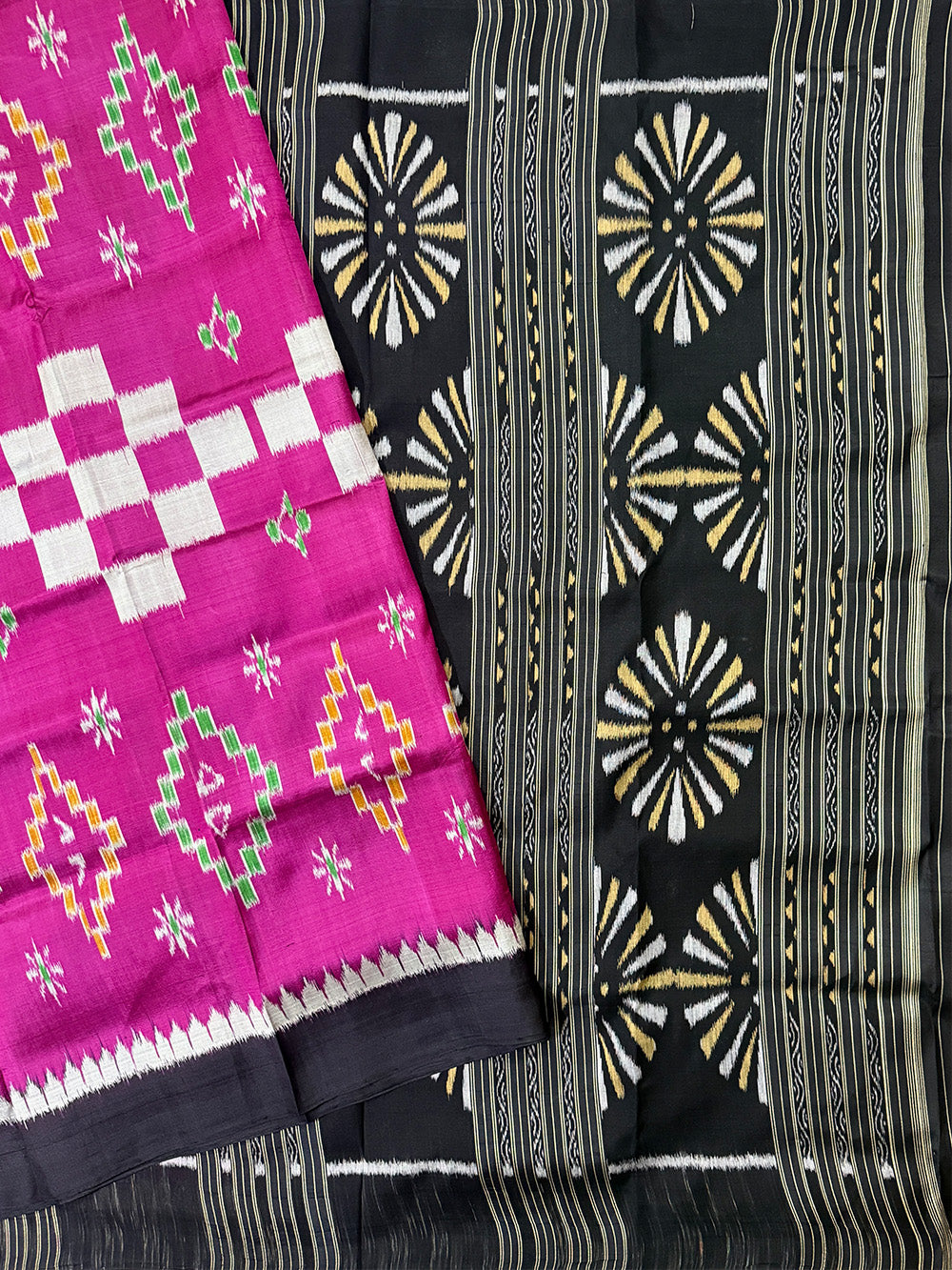 Magenta and Black Pure Silk Handloom Khandua Patta Saree