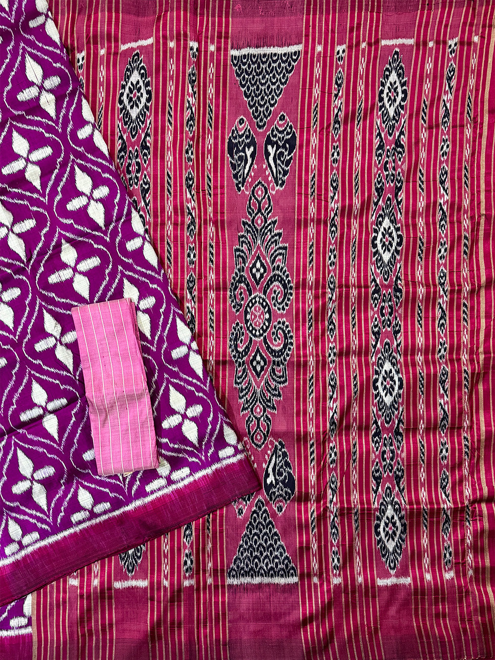 Magenta and Pink Pure Silk Handloom Khandua Patta Saree