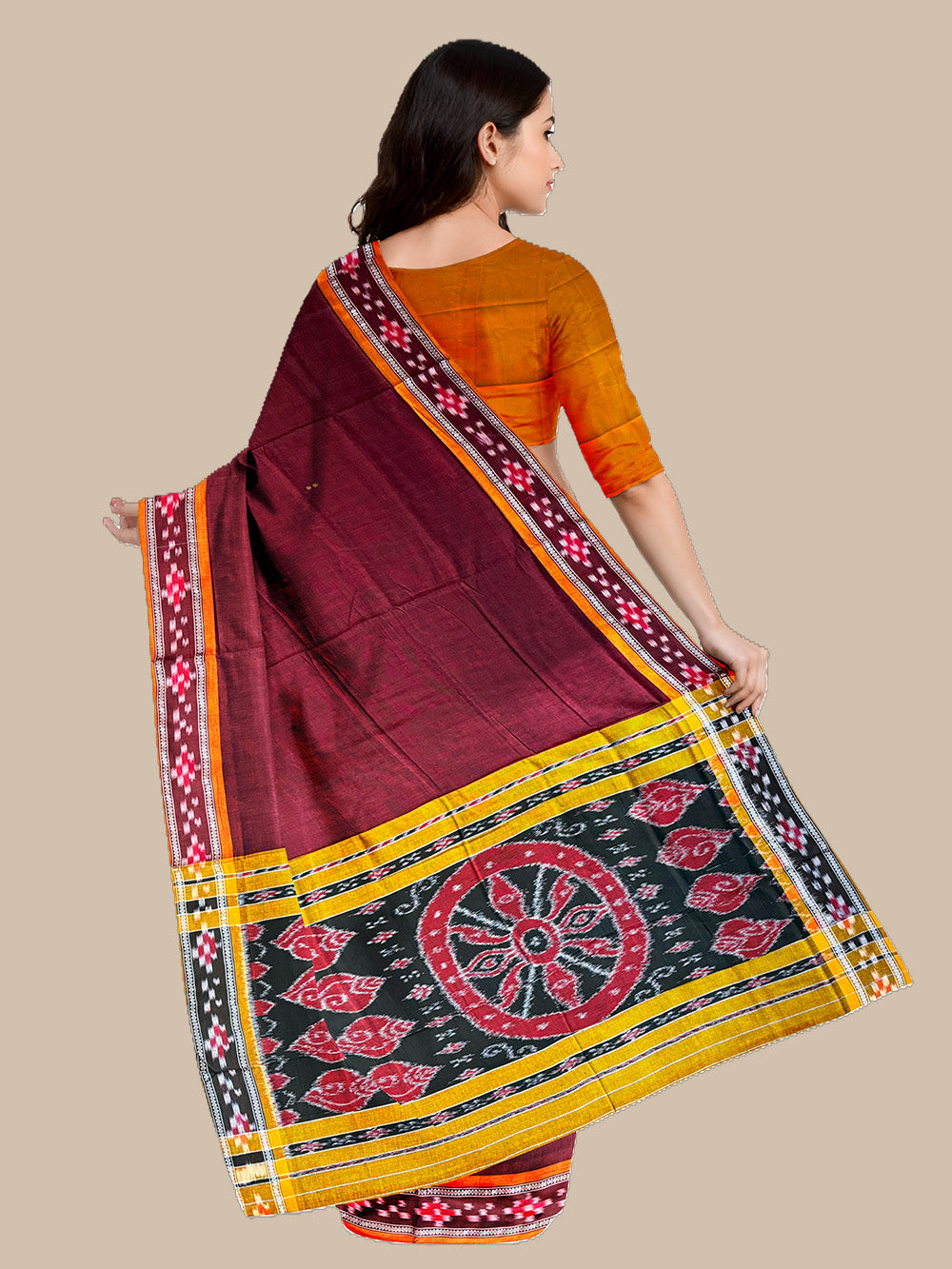 Maroon Nuapatna Handloom Cotton Saree