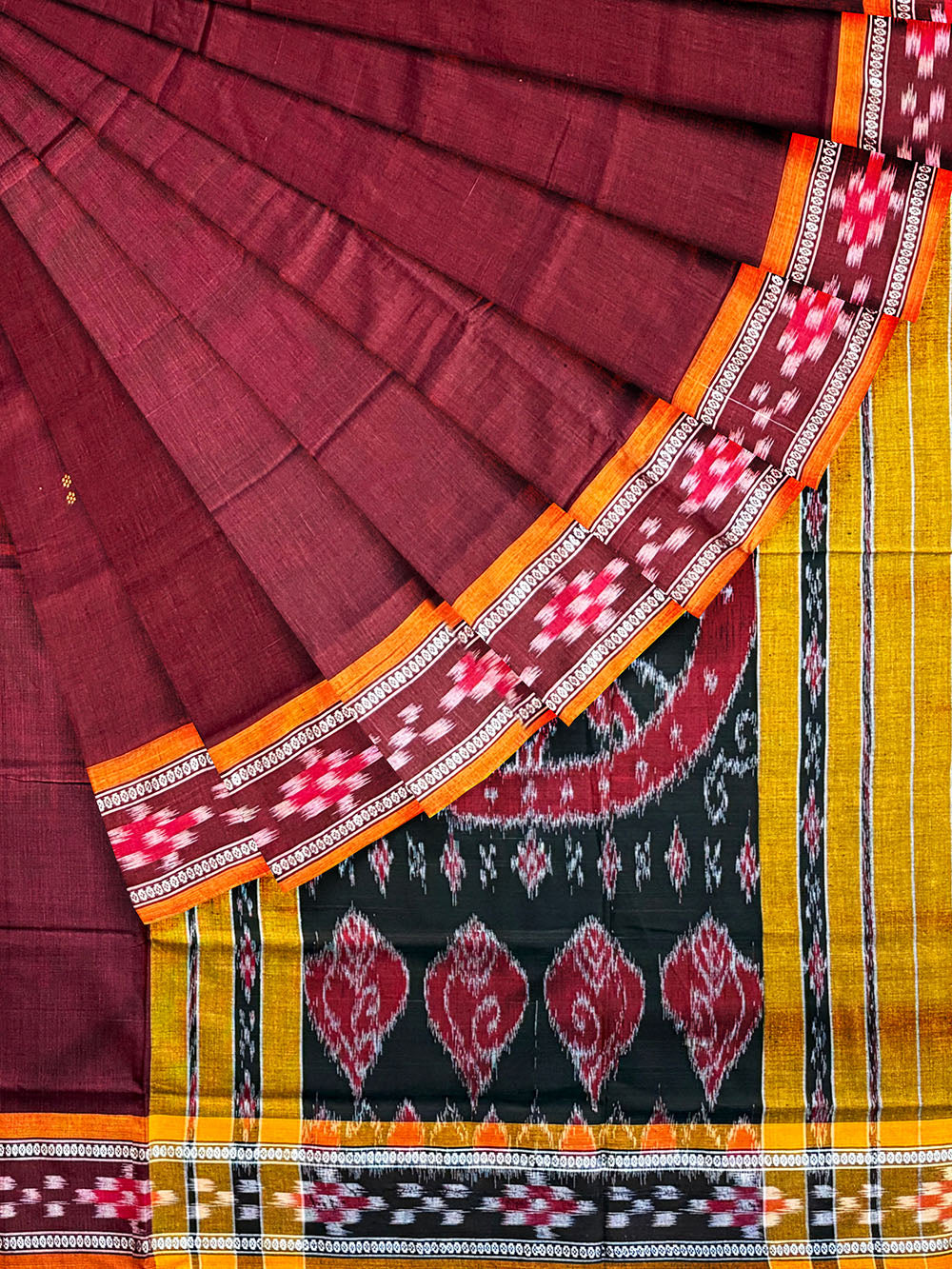 Maroon Nuapatna Handloom Cotton Saree