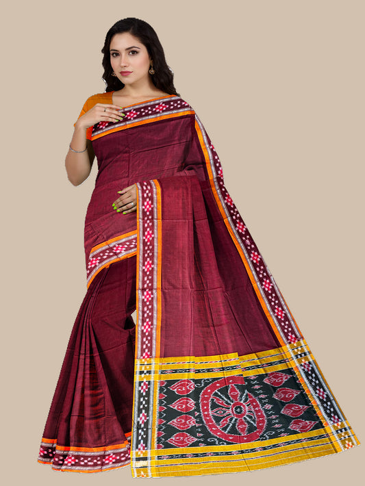 Maroon Nuapatna Handloom Cotton Saree
