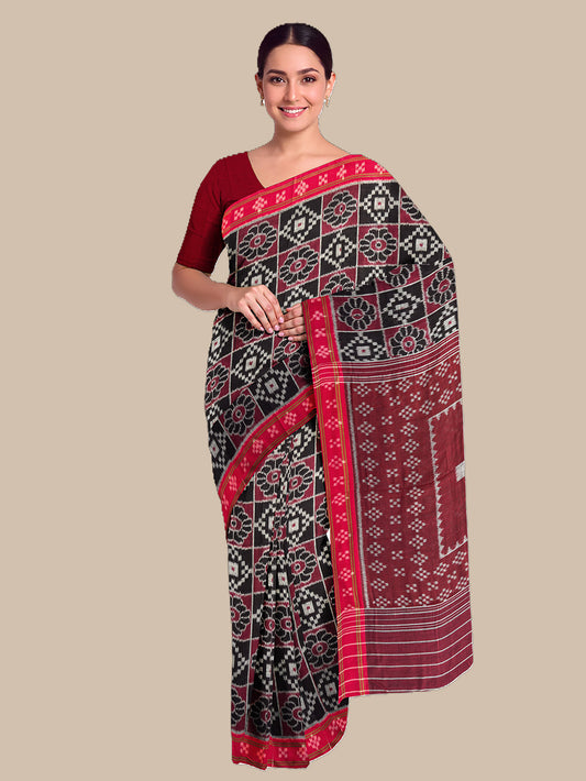 Maroon, Black and Red Nuapatna Handloom Cotton Saree