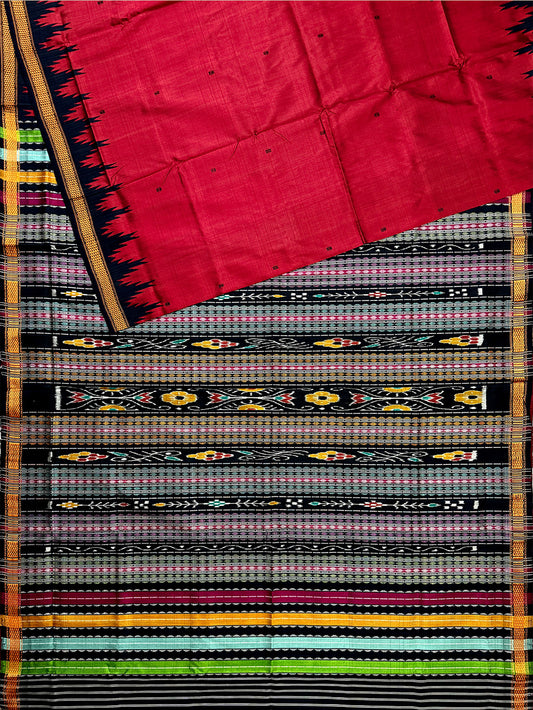 Maroon and Black Handloom Berhampuri Pure Silk Patta Saree