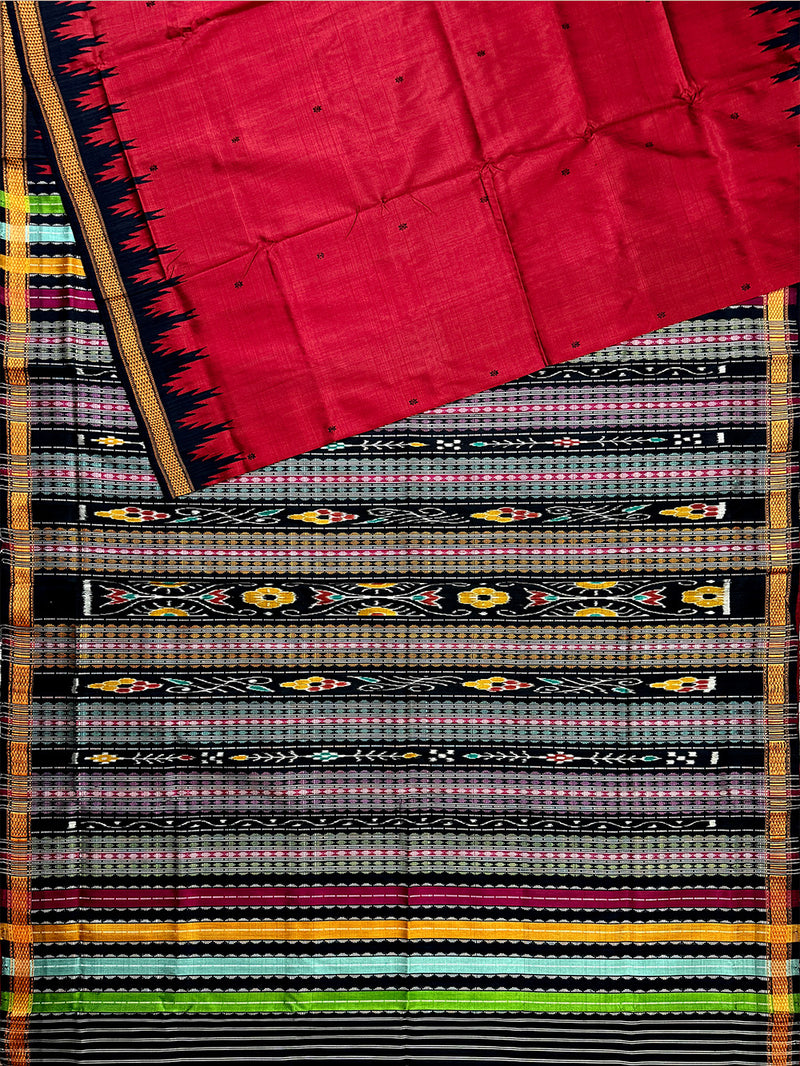 Maroon and Black Handloom Berhampuri Pure Silk Patta Saree