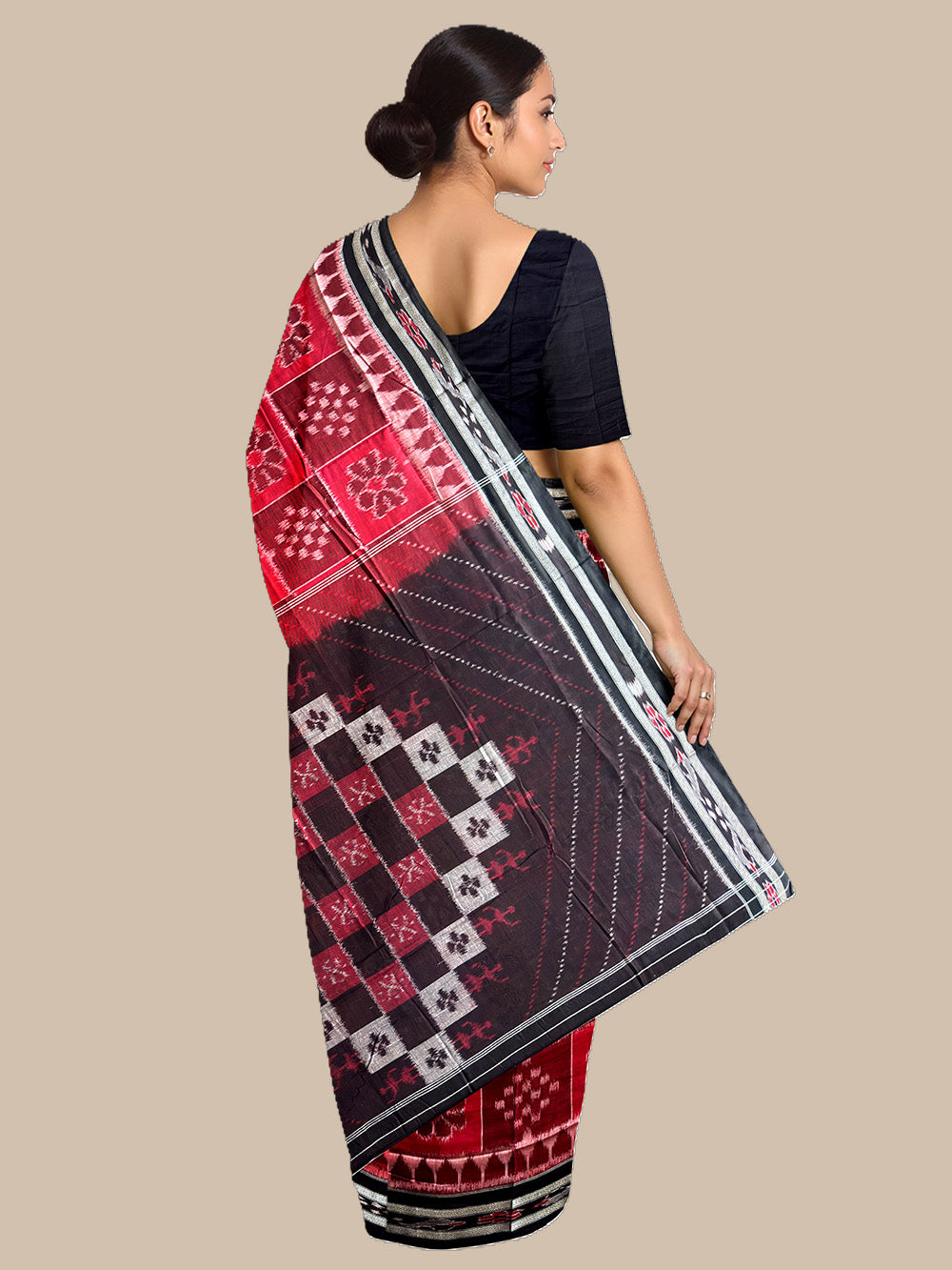 Maroon and Black Nuapatna Handloom Cotton Saree