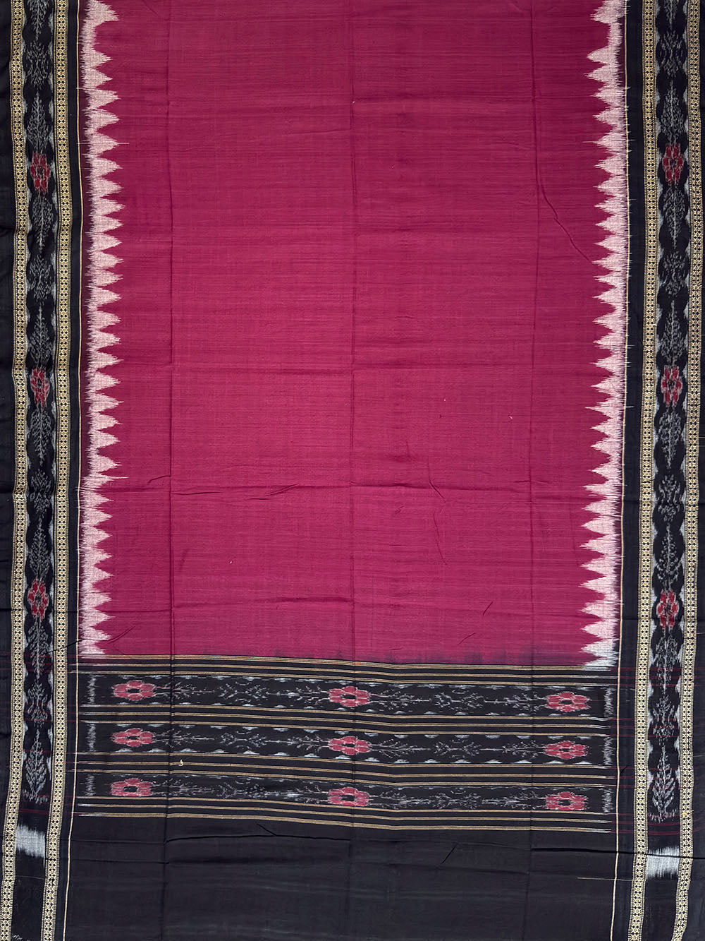 Maroon and Black Pasapalli Pattern Sambalpuri Handloom Cotton Dress Material