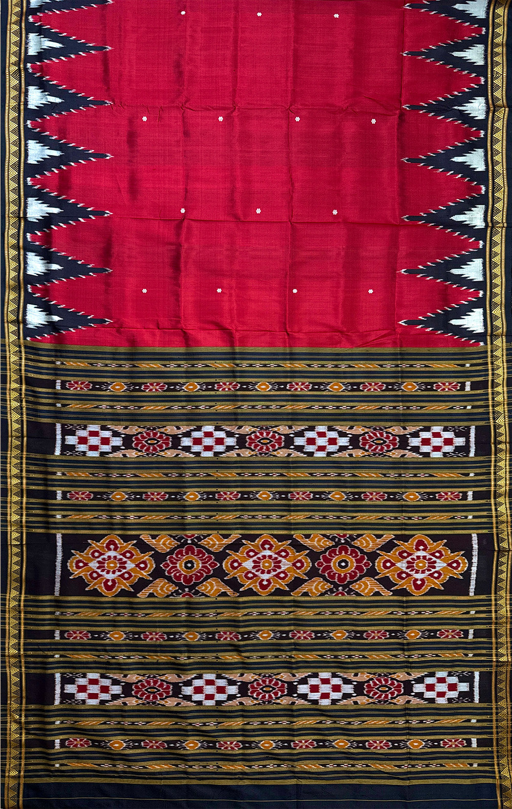 Maroon and Black  Pure Silk Handloom Khandua Patta Saree with Dongria Pattern Border