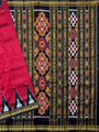Maroon and Black  Pure Silk Handloom Khandua Patta Saree with Dongria Pattern Border