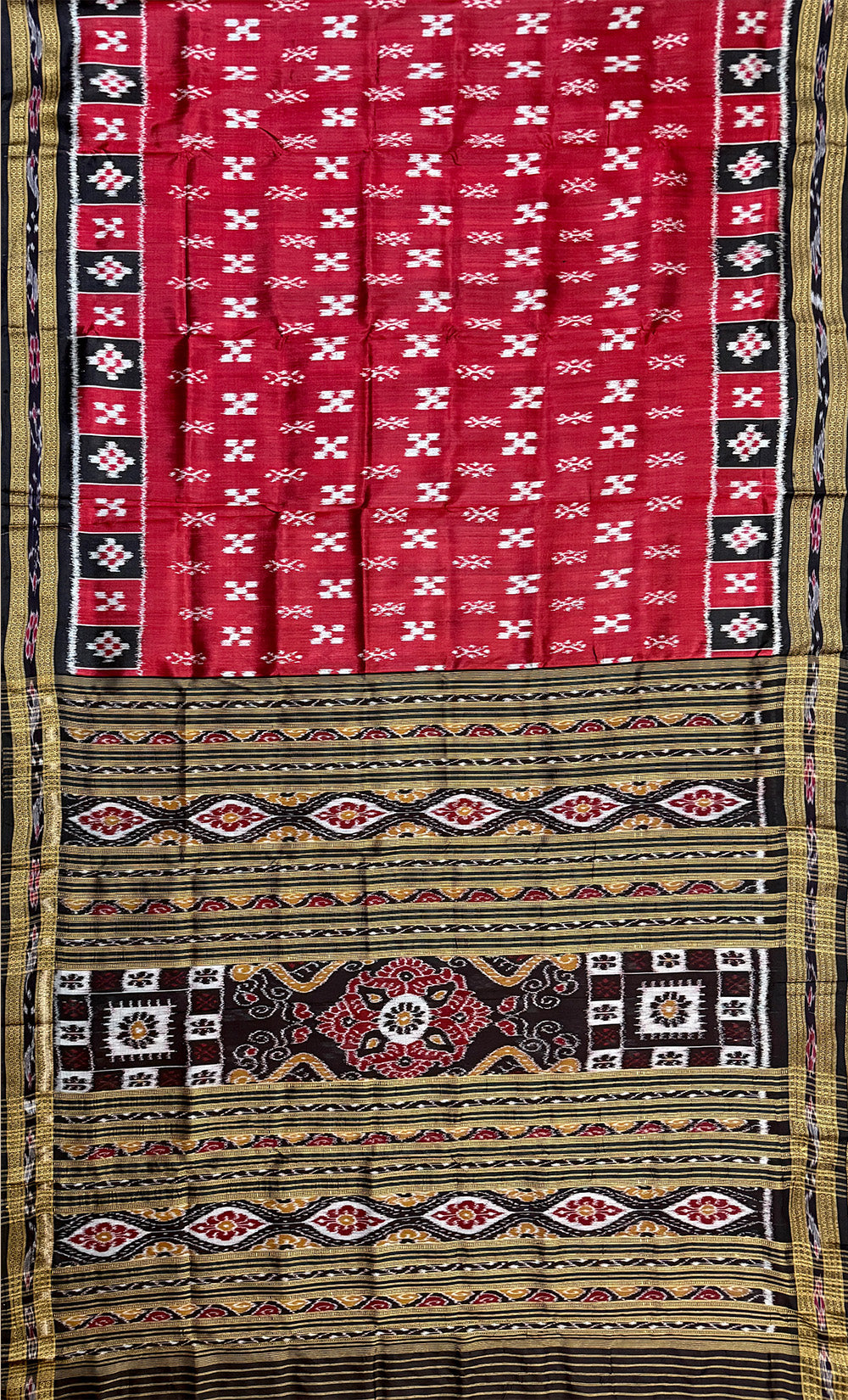 Maroon and Black Pure Silk Handloom Khandua Patta Saree with Pasapalli Pattern