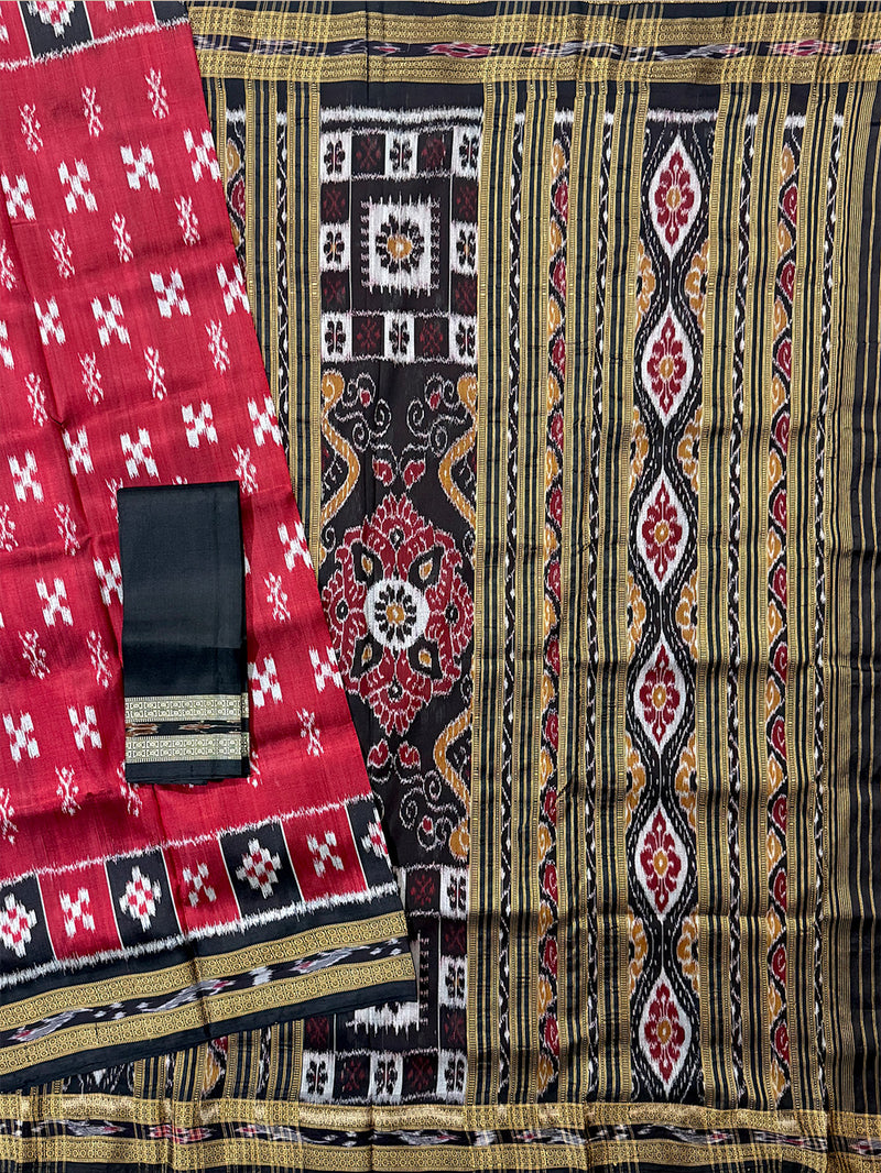 Maroon and Black Pure Silk Handloom Khandua Patta Saree with Pasapalli Pattern