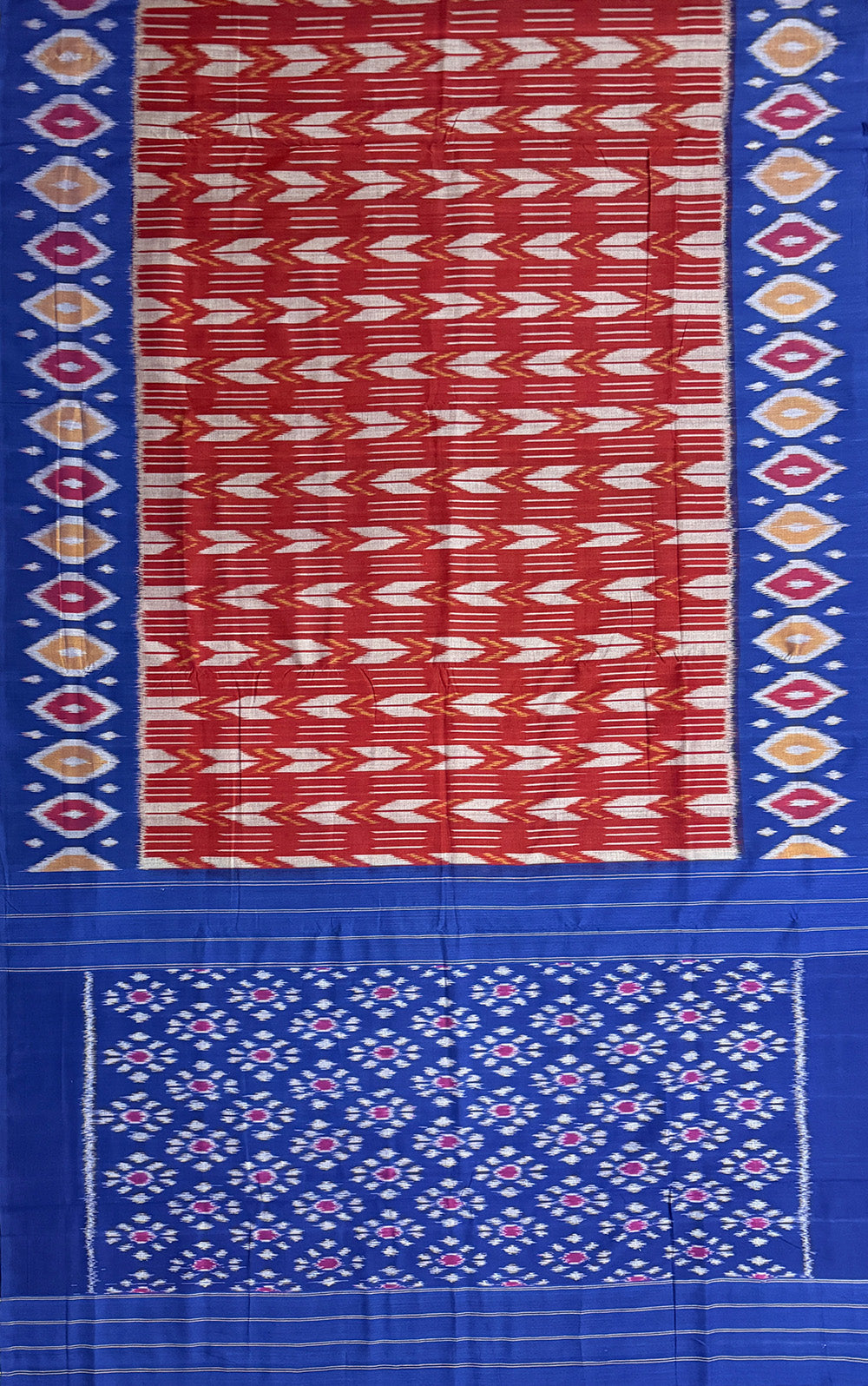 Maroon and Blue Pochampally Mercerised Cotton Handloom Saree in Ikkat Pattern