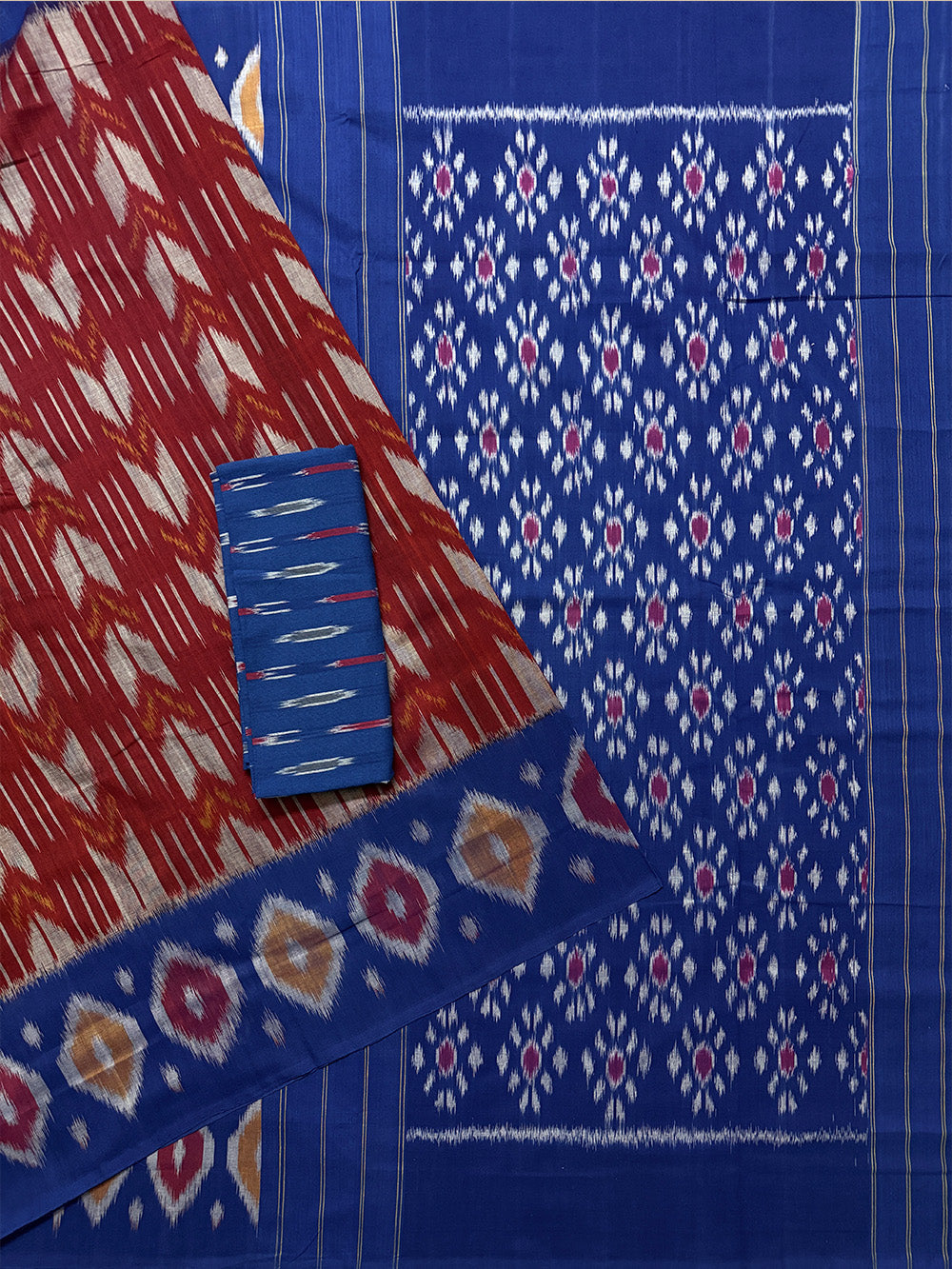 Maroon and Blue Pochampally Mercerised Cotton Handloom Saree in Ikkat Pattern