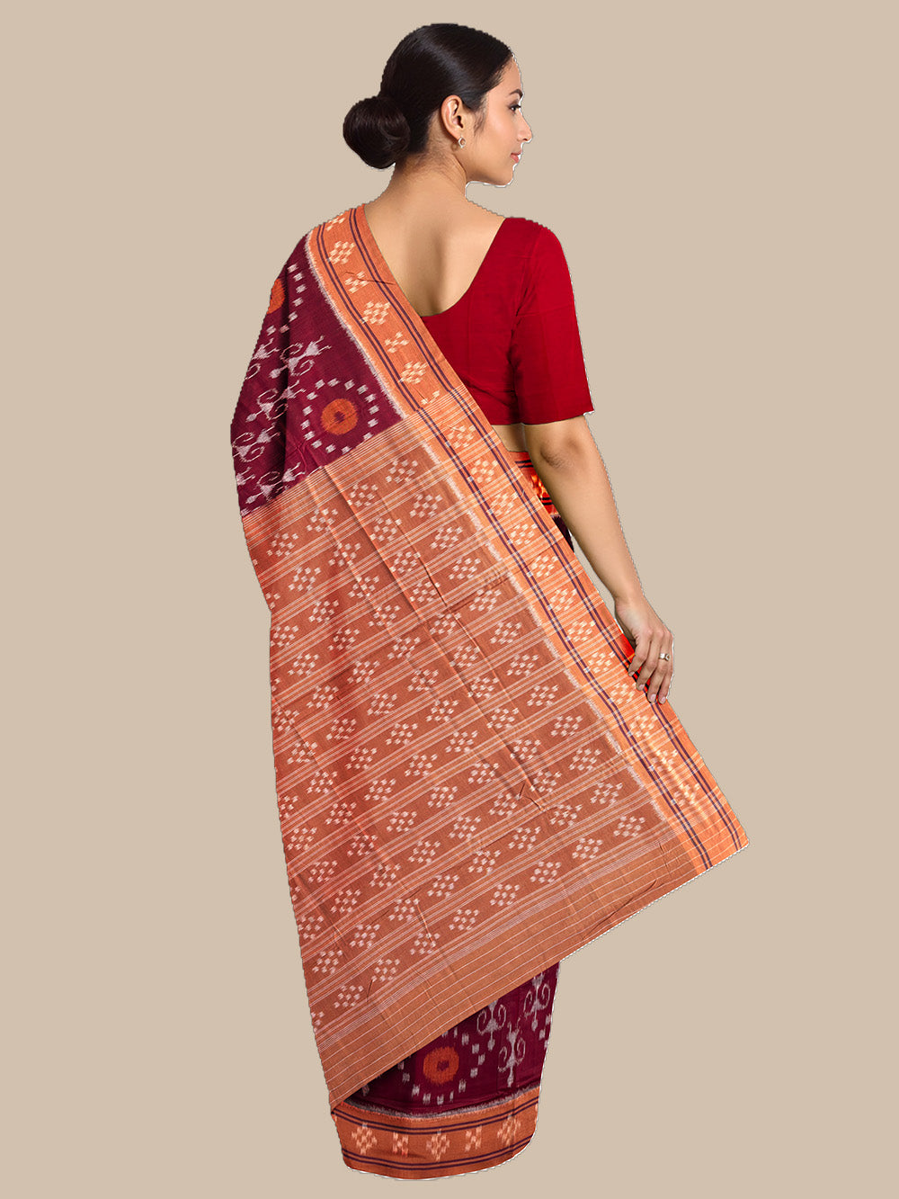 Maroon and Light Brown Nuapatna Handloom Cotton Saree