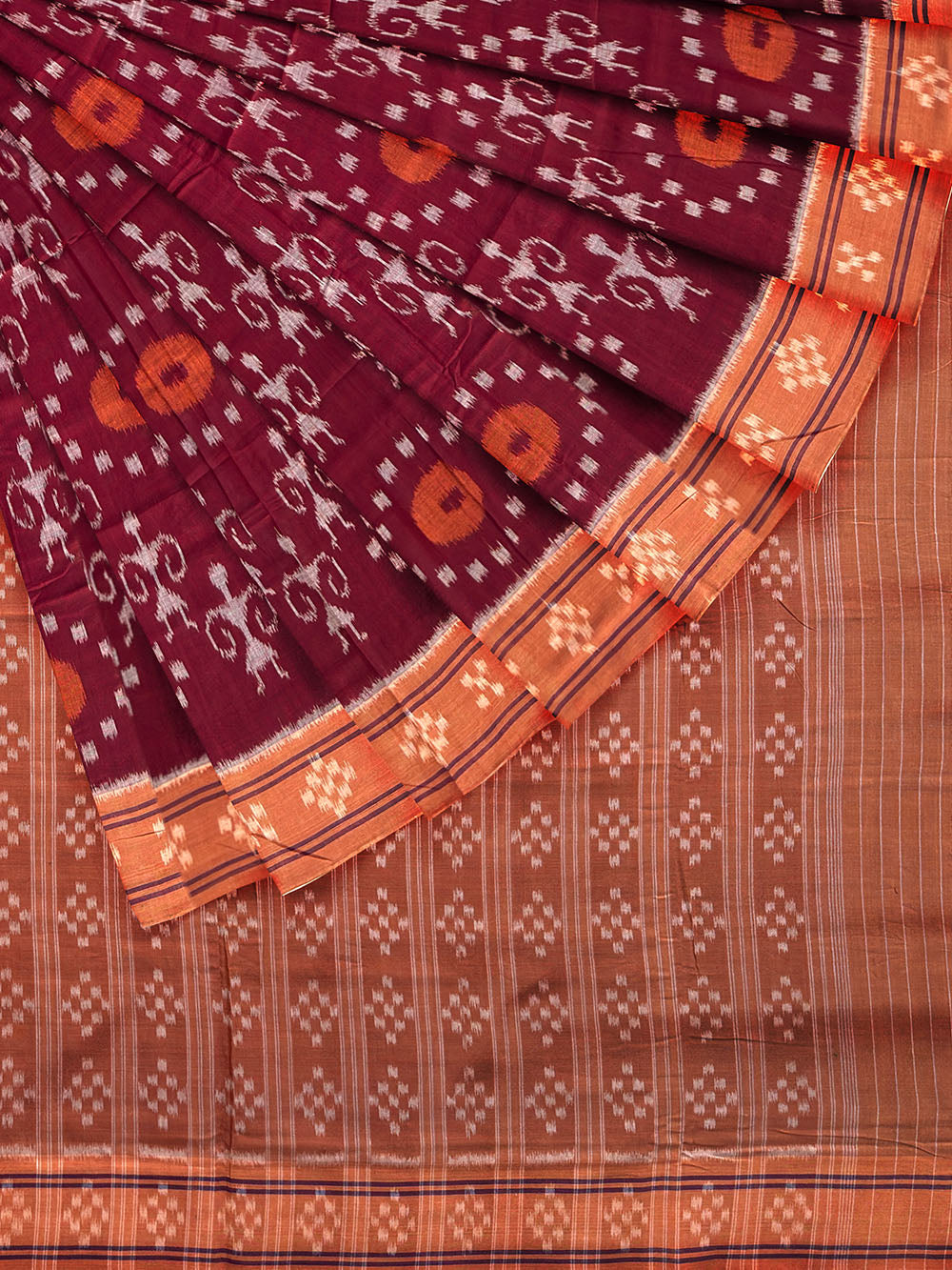 Maroon and Light Brown Nuapatna Handloom Cotton Saree