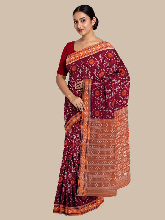 Maroon and Light Brown Nuapatna Handloom Cotton Saree
