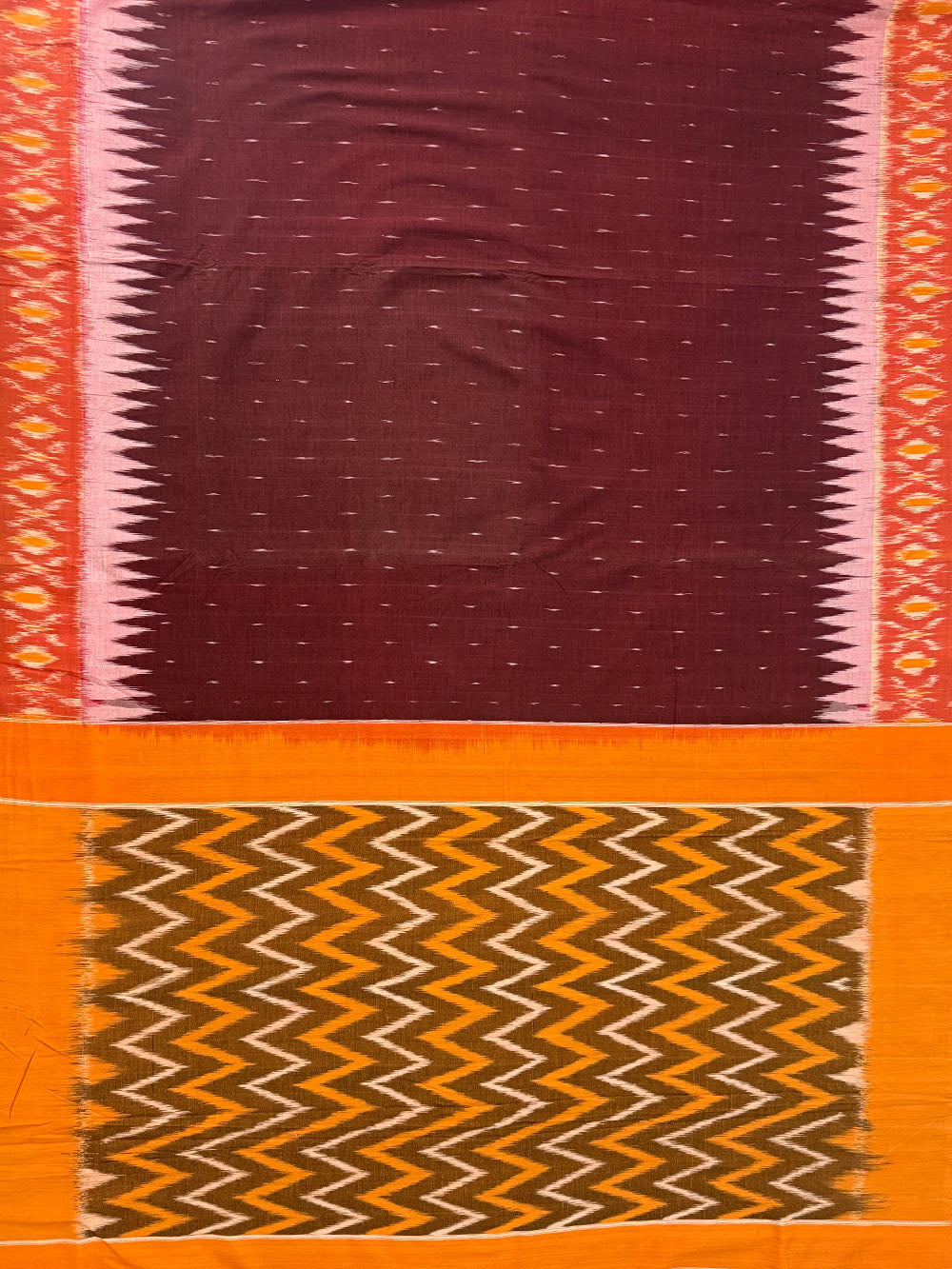 Pochampally Pattern Maroon and Orange Pochampally Mercerised Cotton Handloom Saree in Ikka ...
