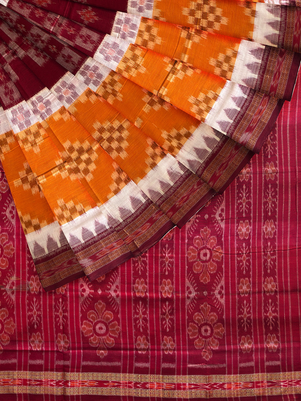Maroon and Yellow Nuapatna Handloom Cotton Saree