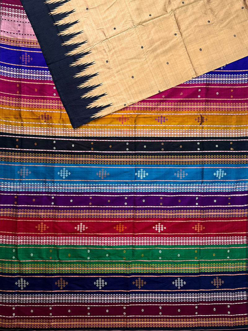 Metallic Gold Handloom Berhampuri Pure Silk Patta Saree