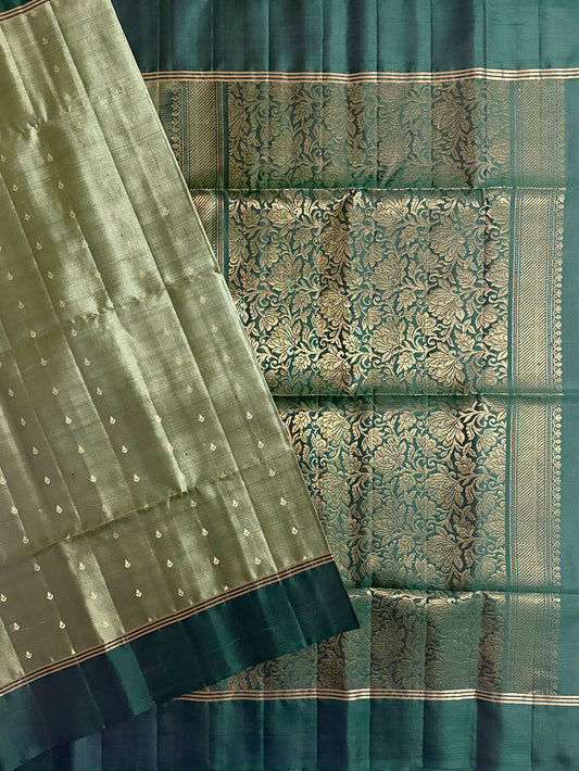 Metallic Green Pure Soft Silk Handloom Saree