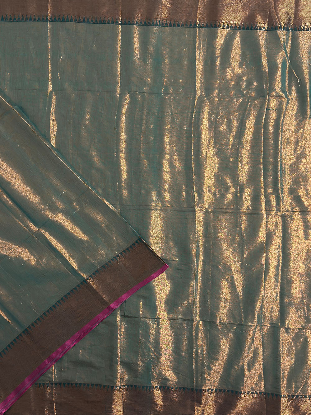 Metallic Green Handloom Cotton Tissue Saree