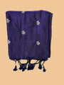 Midnight Blue Cotton Handloom Saree with White flower Embroidery