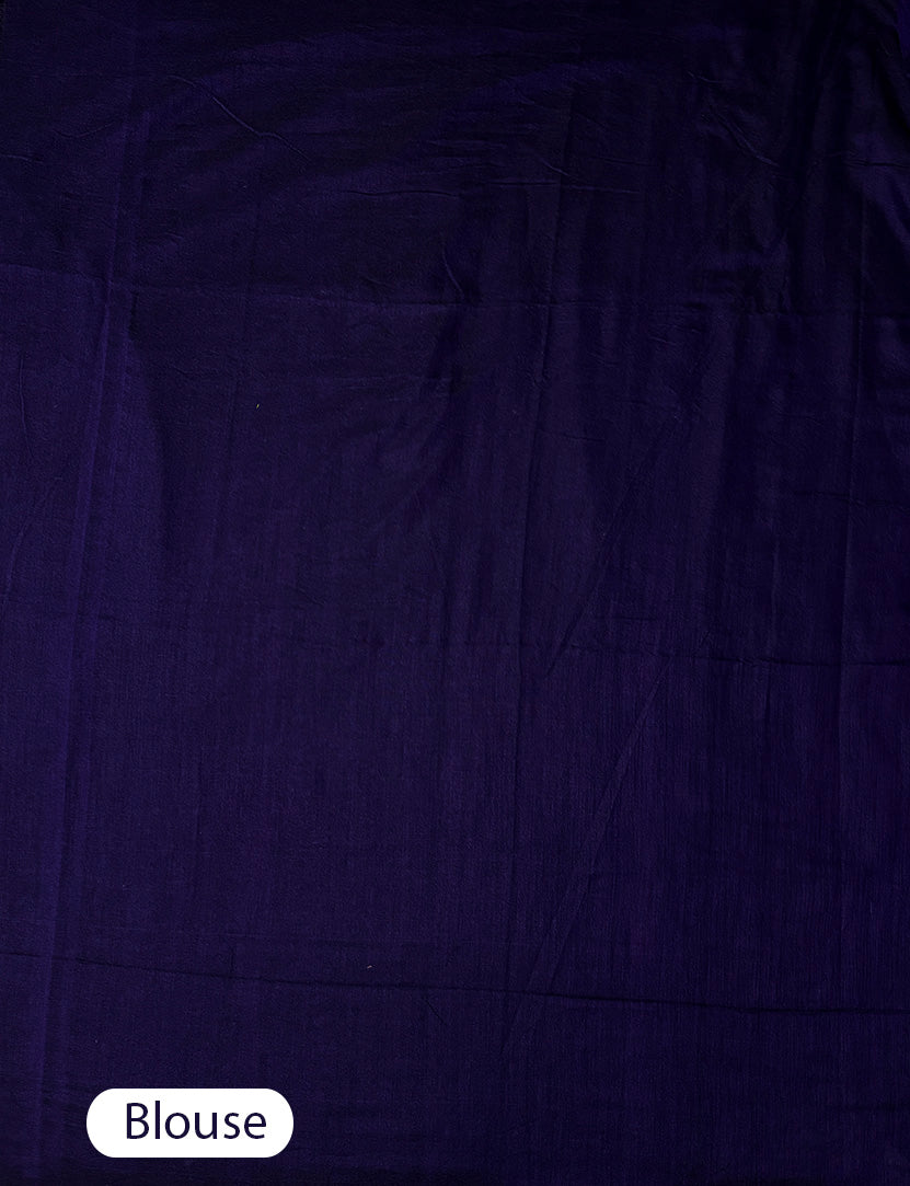 Midnight Blue Cotton Handloom Saree with White flower Embroidery