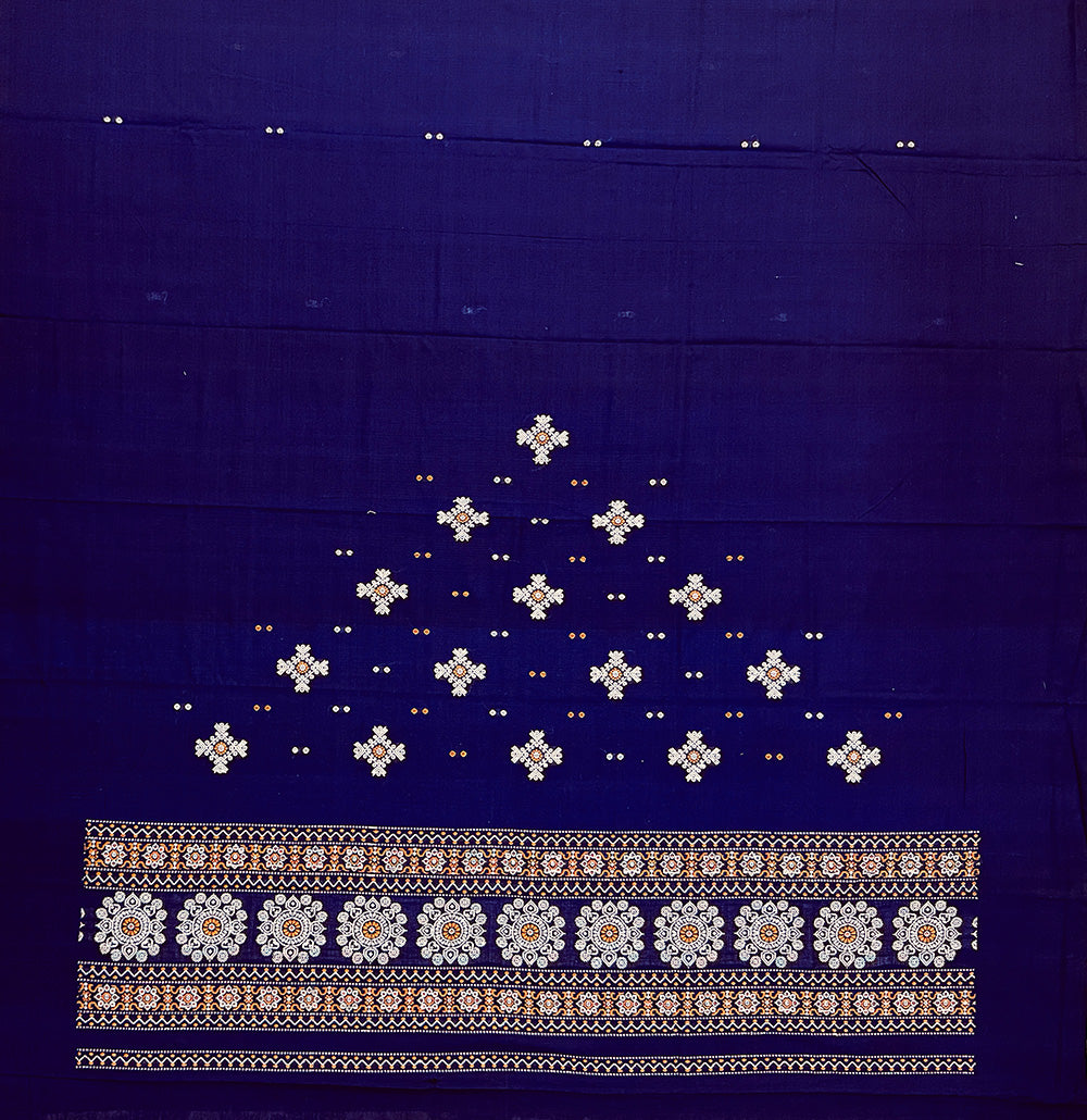 Midnight Blue and White Sambalpuri Handloom Cotton Dress Material