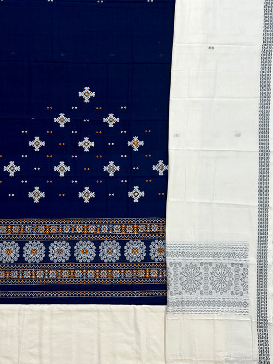 Midnight Blue and White Sambalpuri Handloom Cotton Dress Material