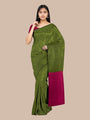 Moss Green and Pink Khadi Cotton Handloom Saree